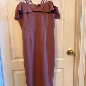 Haute Monde Mauve Off-Shoulder Midi Dress